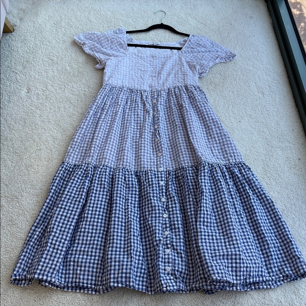 Madewell Patchwork Gingham Button-Front Tiered Mi… - image 5